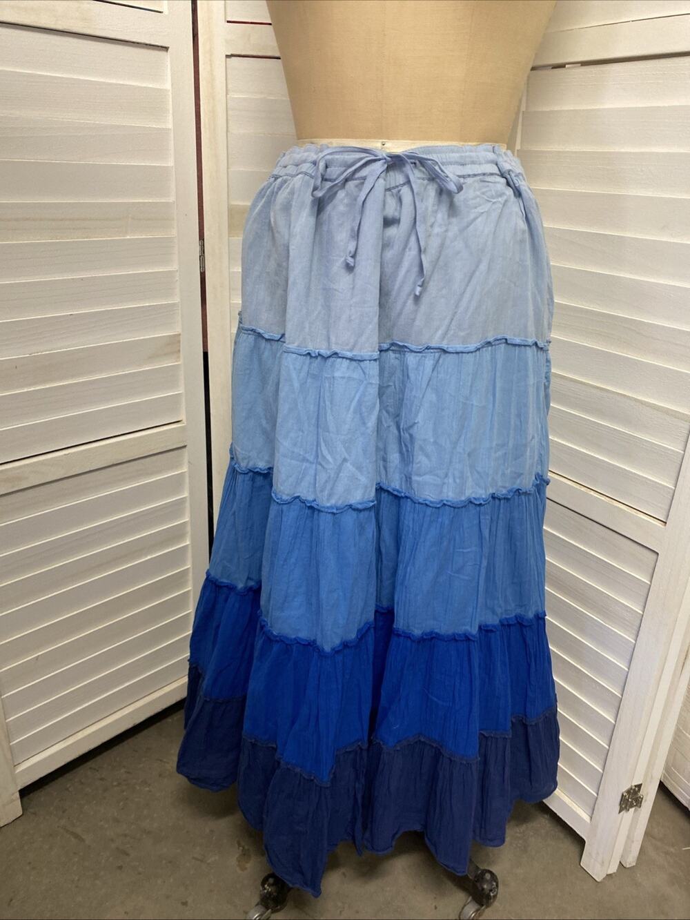 Y2K Old Navy Maxi Skirt Womens Blues Tiered Pull On Lightweight Lined Sz Large